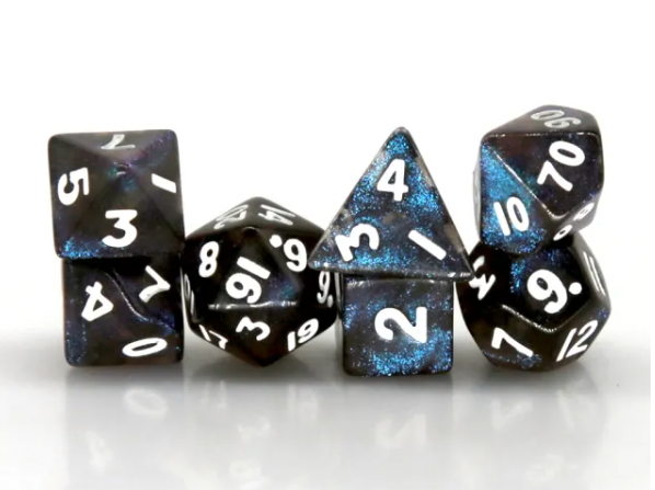 Small Blue Aurora Glitter Dice RPG Dice Set