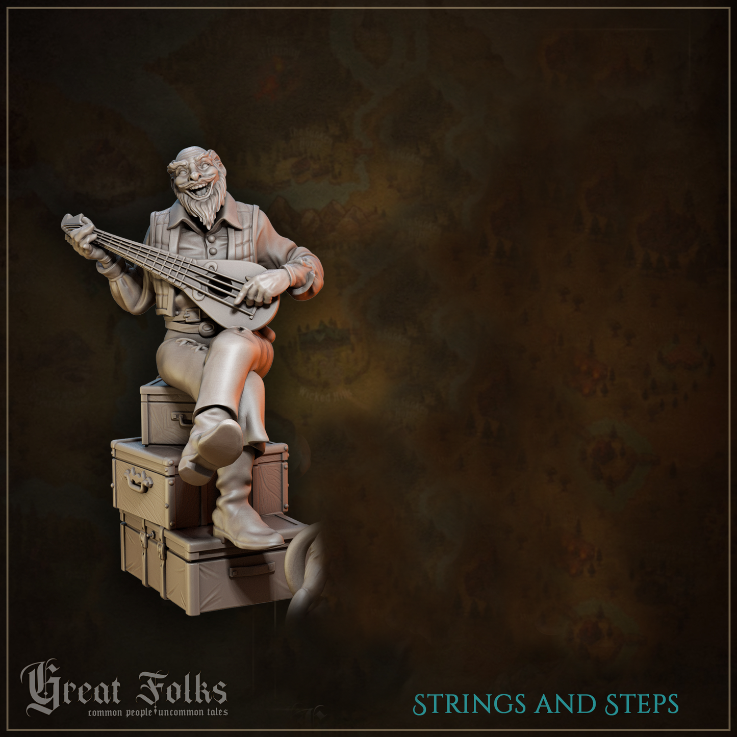 Straßenmusiker mit Tänzerin und Affe