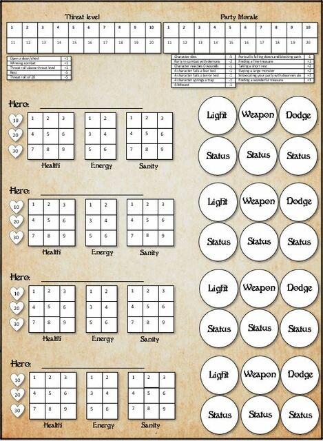 League of Dungeoneers Add-on Scenario sheets Kickstarter Ausgabe