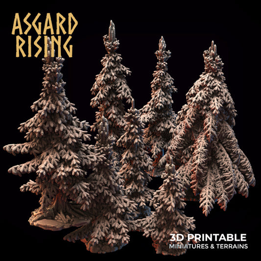 Young Spruce Needle Tree Fir Forest Set Asgard Rising 3D Printed Miniatures RPG, DnD