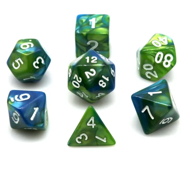 Blue and Green RPG Dice Set