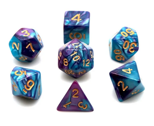 Blue and bright Purple RPG Dice Set