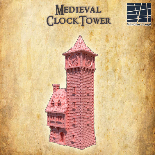 Mittelalterlicher Uhrenturm mit Zubehör Mittelalter 3D Terrain Gebäude DnD RPG Tabletop