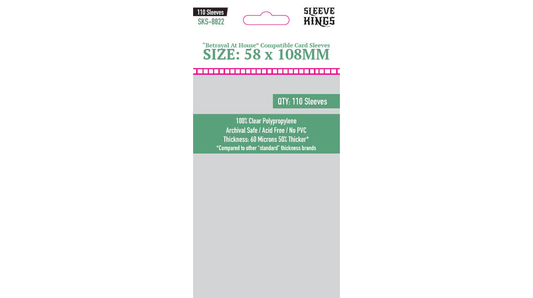 Sleeve Kings Kartenhüllen 8822 "Betrayal At House Compatible" Sleeves (58x108mm) -110 Pack, 60 Microns