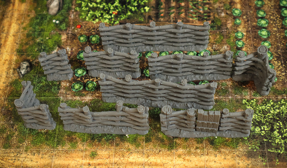 Flechtzäune und Steinmauern aus City of Tarok für RPGs, Brettspiele, Maler und Sammler