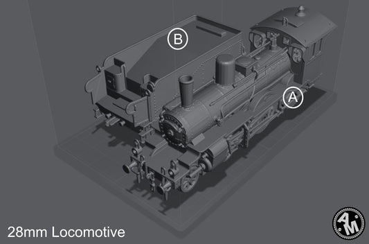 WW1 locomotive with coal tender and wagon