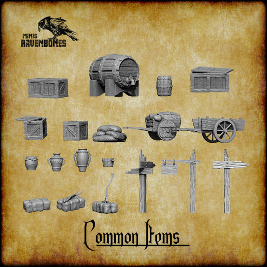 Typical items from RavenBone's miniatures