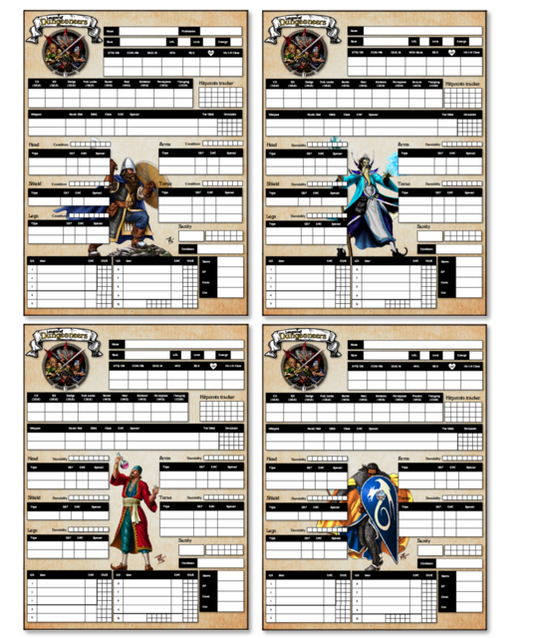 League of Dungeoneers Add-on Character sheets Kickstarter Ausgabe