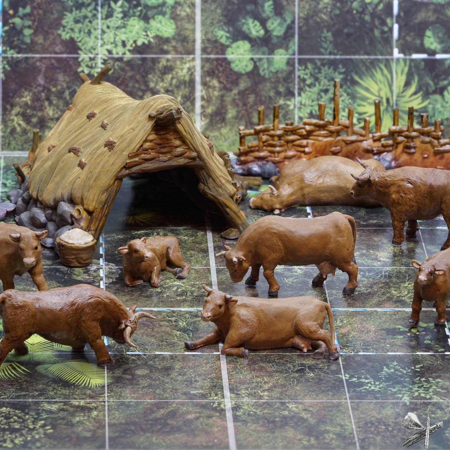 Kühe mit Stall aus The Rampart von StoneAxe Miniatures