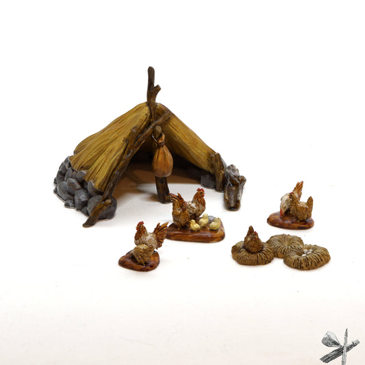 Chickens with coop from The Rampart by StoneAxe Miniatures