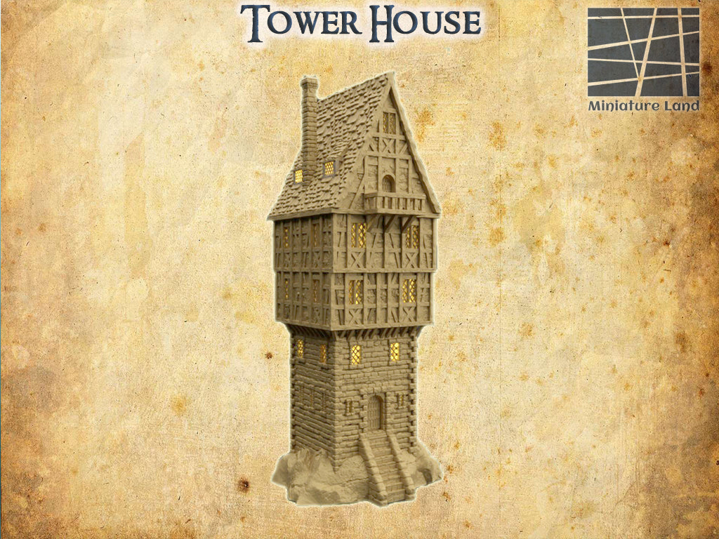 Tower House Medieval 3D Terrain Building Miniature Land DnD RPG Tabletop