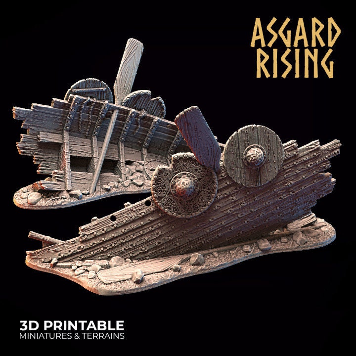 Drakkar Wrack Schiff DnD - Dungeons and Dragons D&D Tabletop Miniature Terrain 3D Asgard Rising
