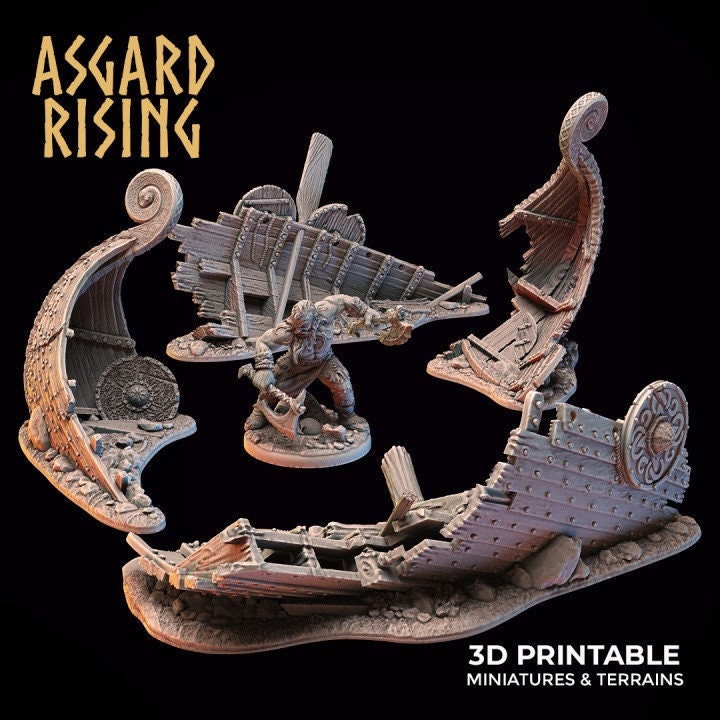 Drakkar Wrack Schiff DnD - Dungeons and Dragons D&D Tabletop Miniature Terrain 3D Asgard Rising