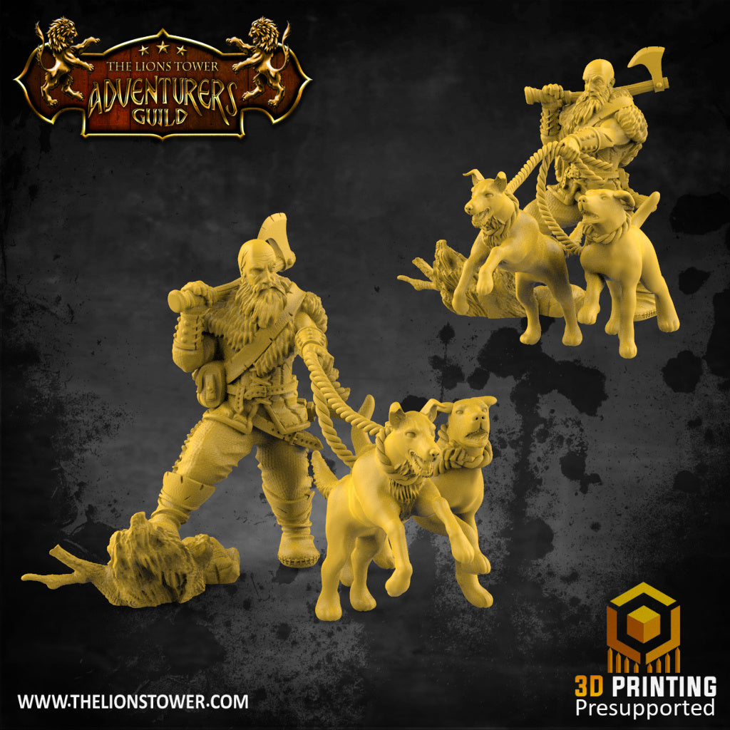 Robby McRind mit Hunden aus den Enemies and Allies of Drizzle Set von Lion Tower Miniatures