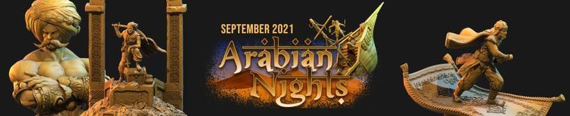 Sinbad on diorama base with ship and monster Arabian Nights 1001 Nights