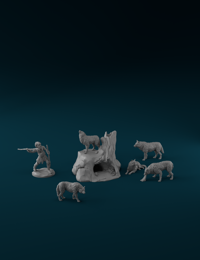 Wölfe mit Höhle aus The Rampart von StoneAxe Miniatures